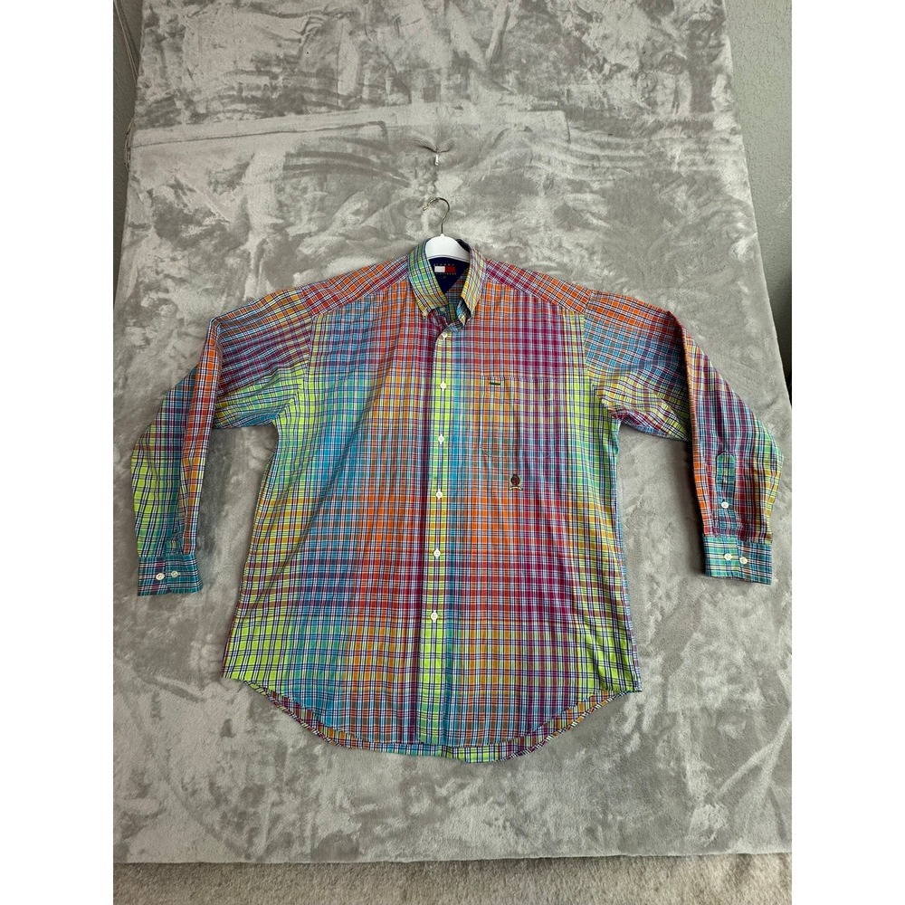 Tommy Hilfiger Plaid Button Down Shirt Long Sleeve Rainbow Multi Color M